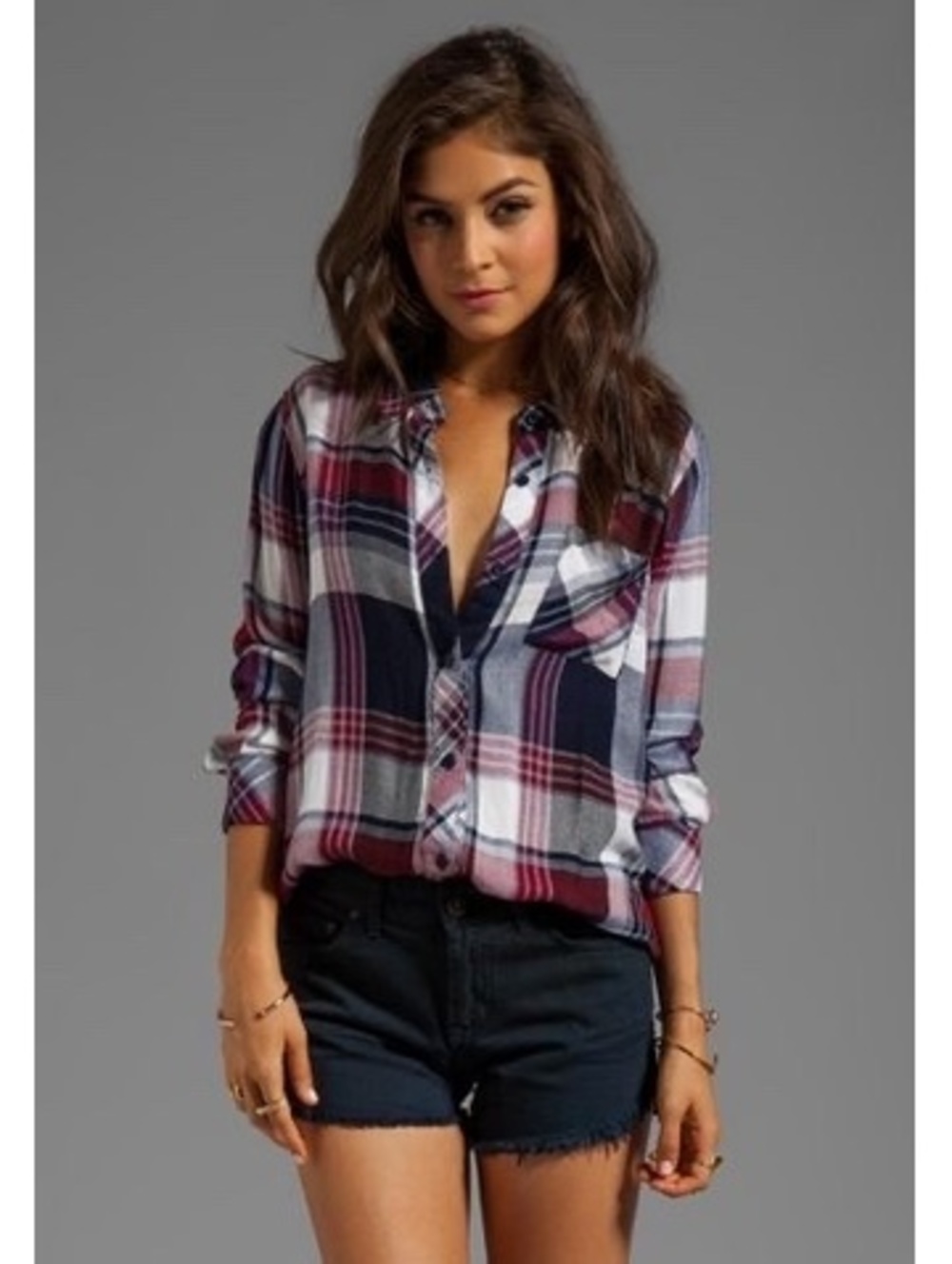 Rails Women's XS Hunter Plaid Button-Up Shirt in Navy, Red, and White